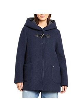 Le Petit Baigneur dark blue boiled wool blend hooded lined knit sweater coat 38